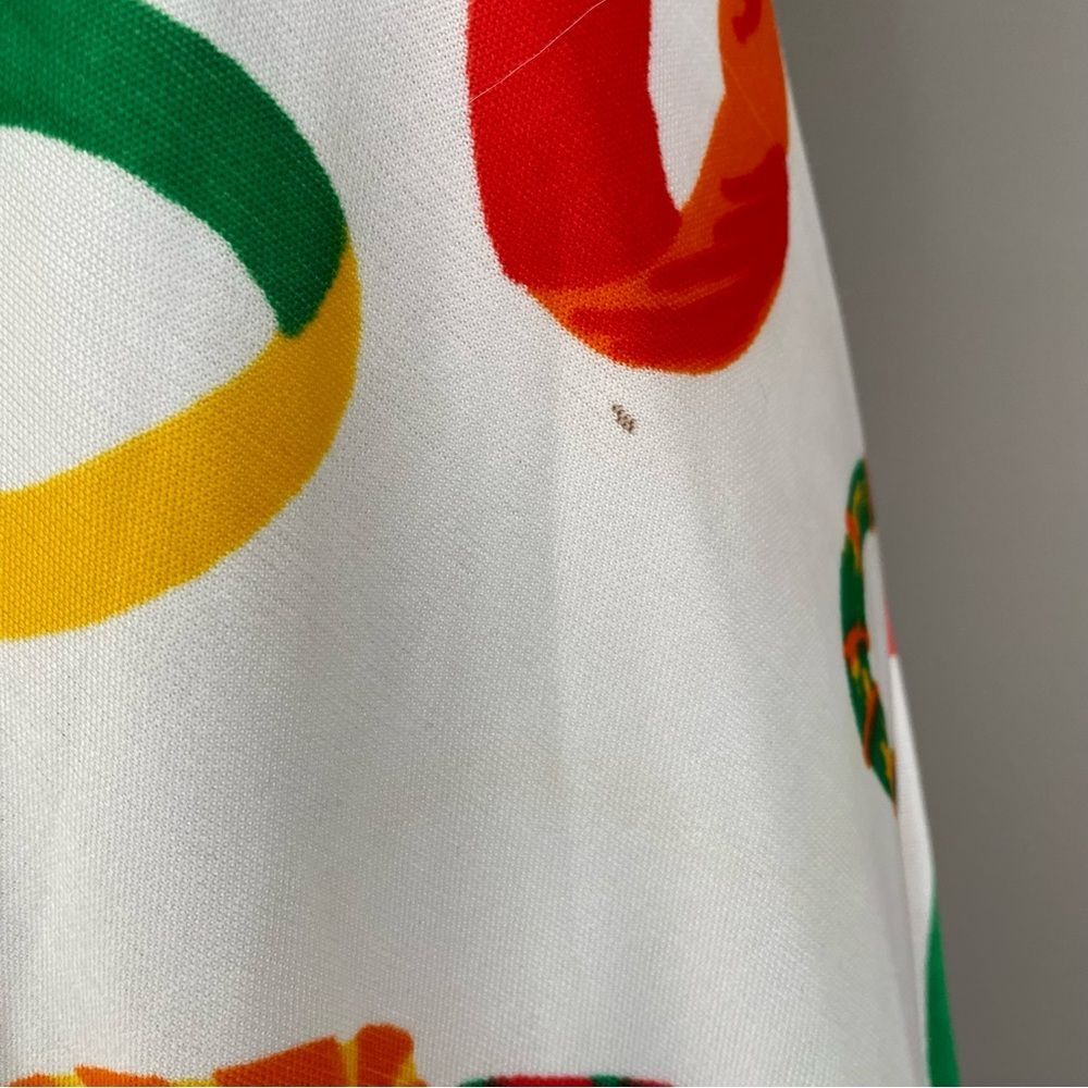 VINTAGE 1960s 70s Knot Tie Front Halter Neck White Ring Print Maxi Dress - Picture 10 of 12